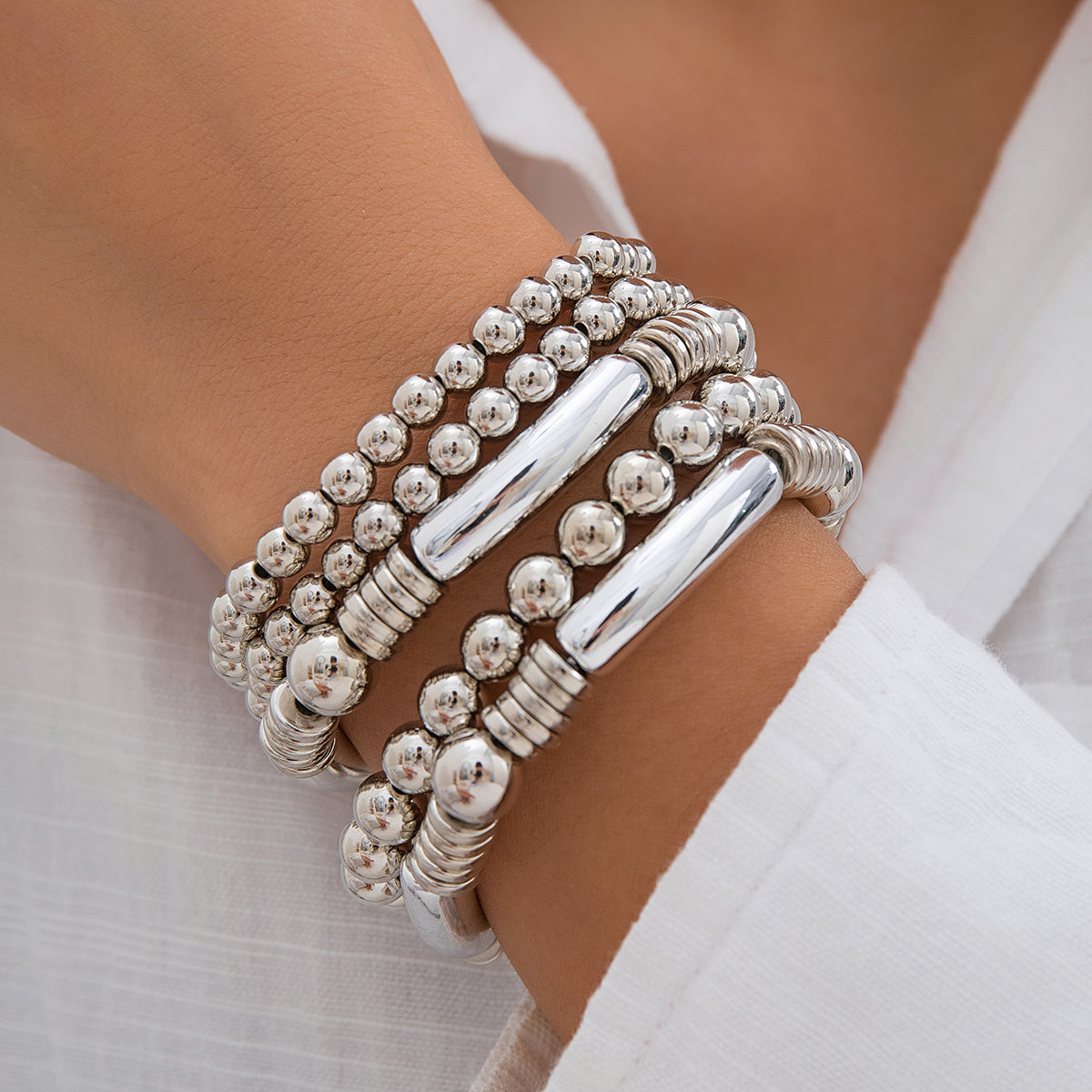 5pc Chunky Gold Beaded Bracelet Set