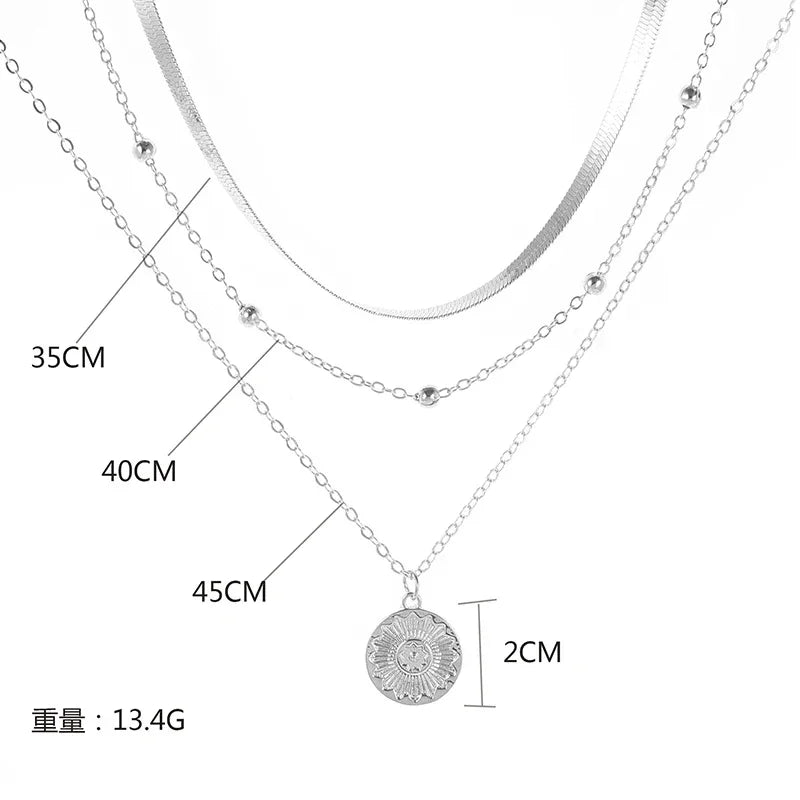 3-Layer Gold Sunflower Pendant Necklace