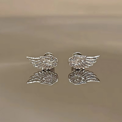 Silver Angel Wing Stud Earrings