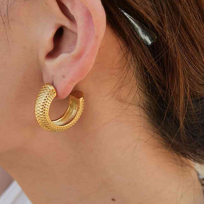 Gold Fish Scale C-Hoop Earrings