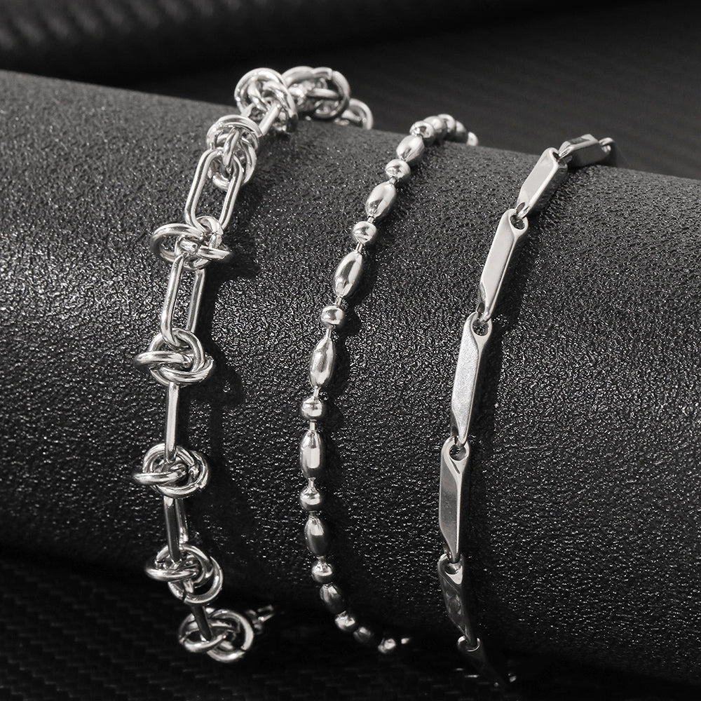 3pc Mixed Chain Gold Bracelet Set