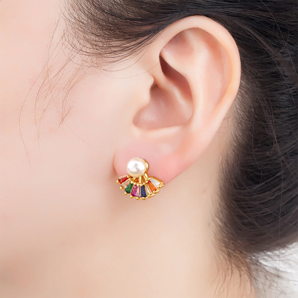 Rainbow Gem Pearl Drop Earrings