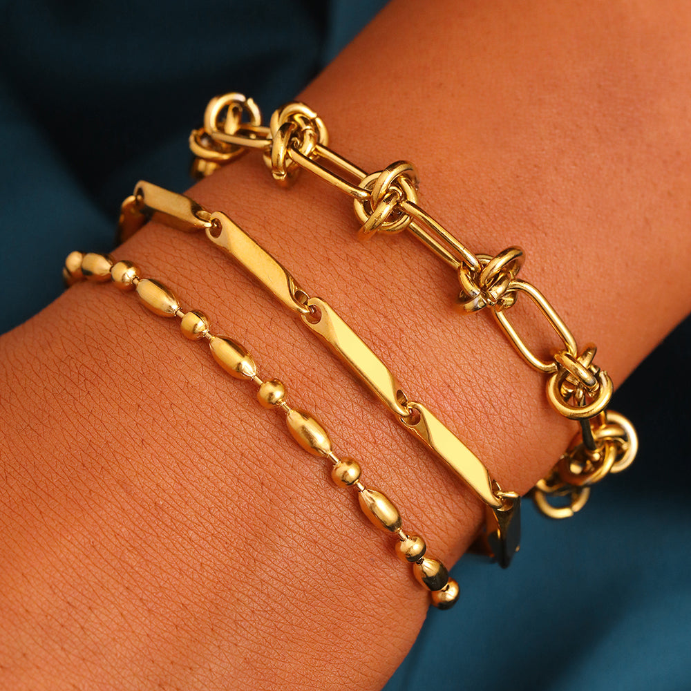 3pc Mixed Chain Gold Bracelet Set