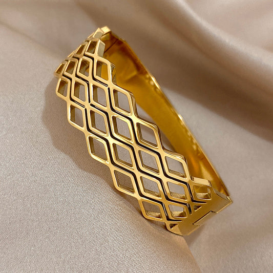 Geometric Cutout Gold Bangle