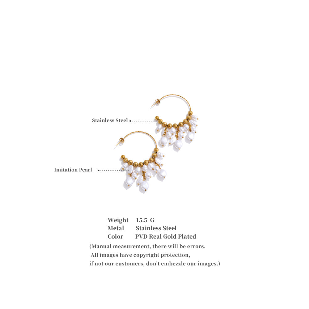 Baroque Pearl Drop Hoop Earrings