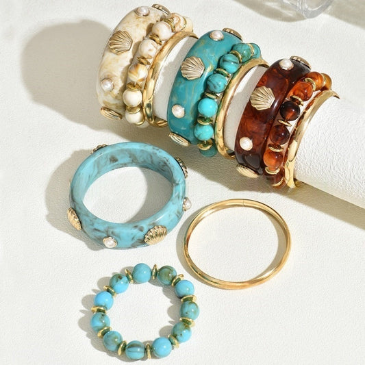 Boho Beaded Pearl & Shell Bracelet Set