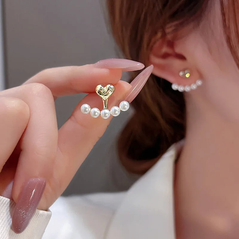 Heart & Pearl Front-Back Earrings