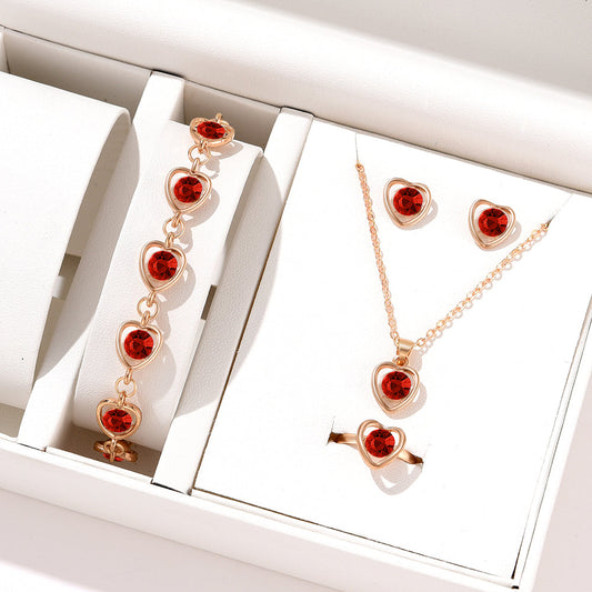 4pc Rose Gold Heart Crystal Jewelry Set
