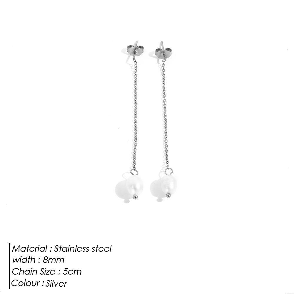 14k Gold Pearl Chain Drop Earrings