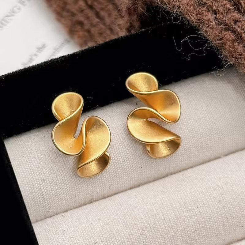 Matte Gold Abstract Twist Earrings