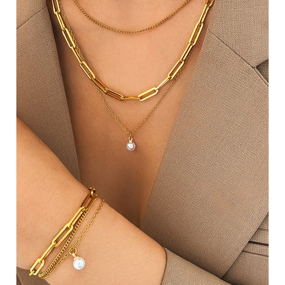 Chunky Link & Pearl Pendant Jewelry Set