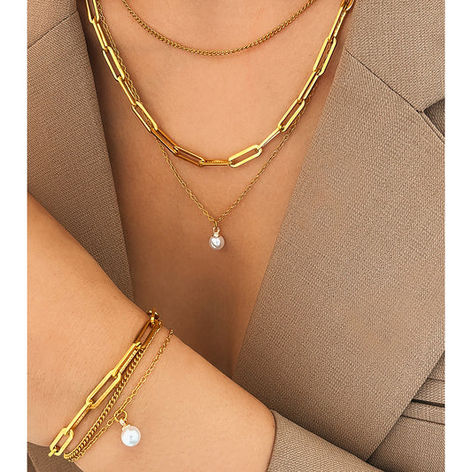 Chunky Link & Pearl Pendant Jewelry Set