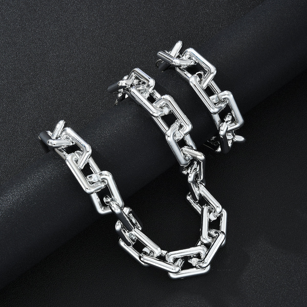 2pc Chunky Silver Chain Necklace & Bracelet Set