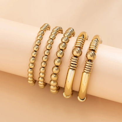 5pc Gold Beaded Stretch Bracelet Set