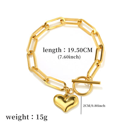 Heart Charm Paperclip Chain Bracelet