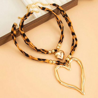2pc Leopard Heart Necklace Set