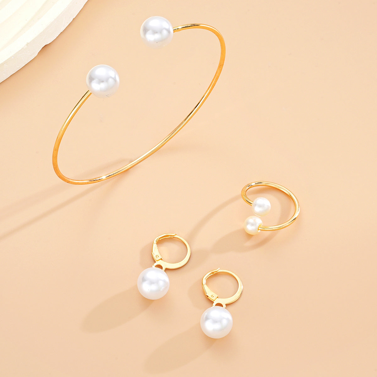 3pc Gold Pearl Jewelry Set