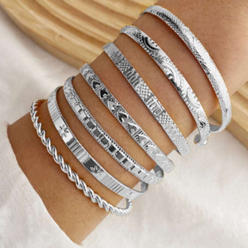 8pc Vintage Etched Bangle Bracelet Set