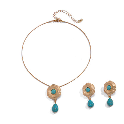 Blue Stone Flower Choker Jewelry Set
