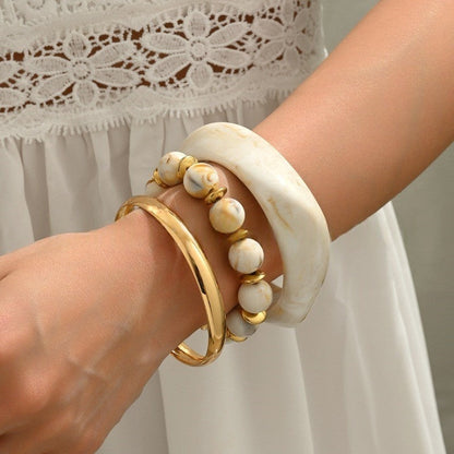 Wide Resin & Beaded Bracelet Set