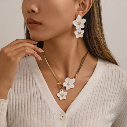 3pc Elegant Flower Pendant Jewelry Set