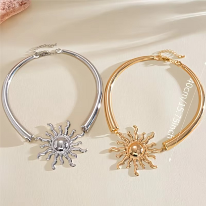 Sun Pendant Choker Necklace