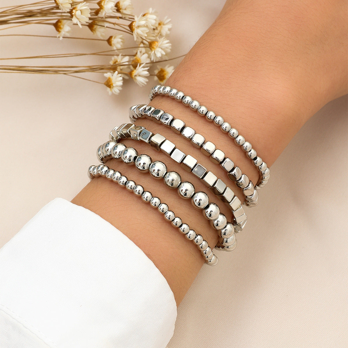 5pc Boho Geometric Beaded Bracelet Set