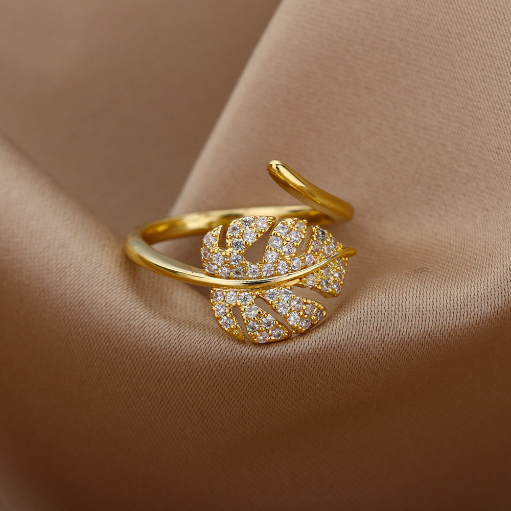 Crystal Leaf Wrap Ring