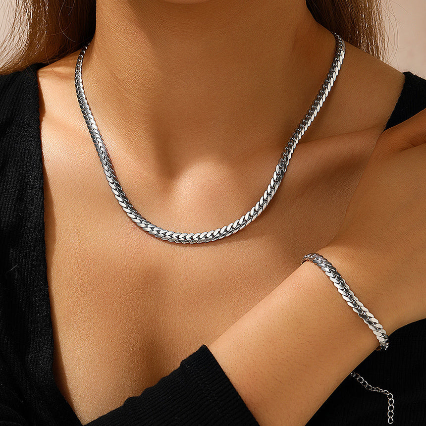 2pc Gold Cuban Chain Necklace & Bracelet Set