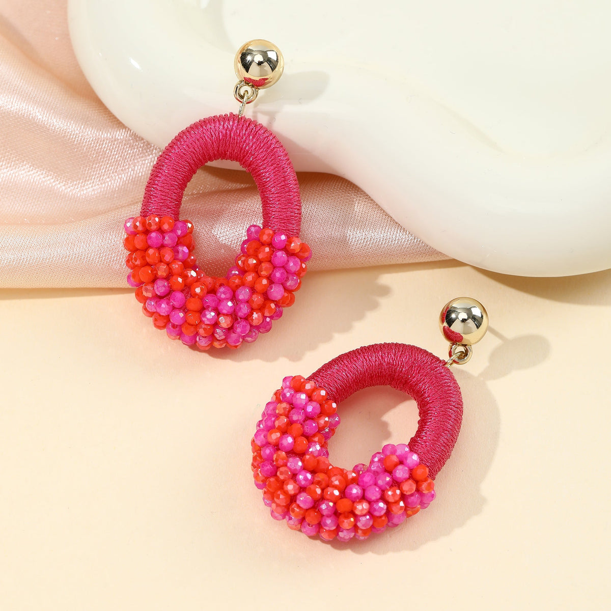 Beaded Gold Cluster Stud Earrings