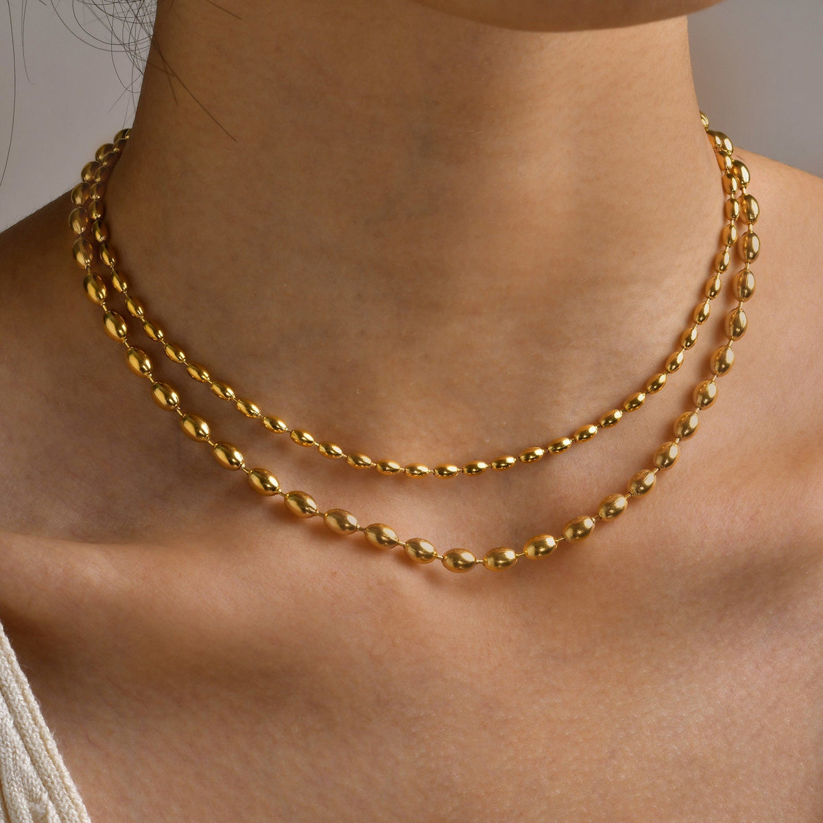 2pc Twisted Bead Chain Necklace Set