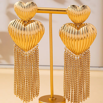 Heart Tassel Drop Earrings
