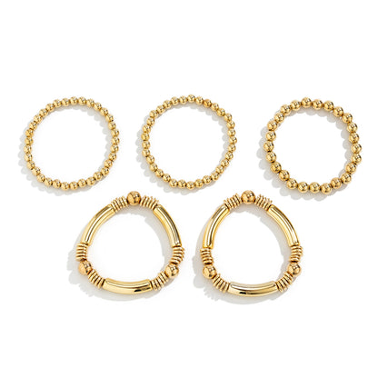 5pc Chunky Gold Beaded Bracelet Set