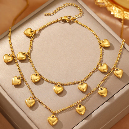 Heart Charm Necklace & Bracelet Set