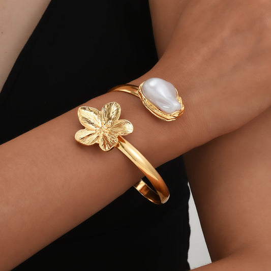 Floral & Pearl Accent Bracelet Set