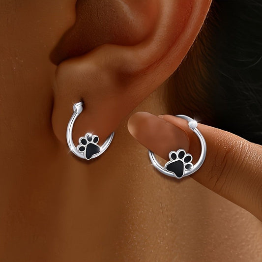 Black Paw Print Hoop Earrings