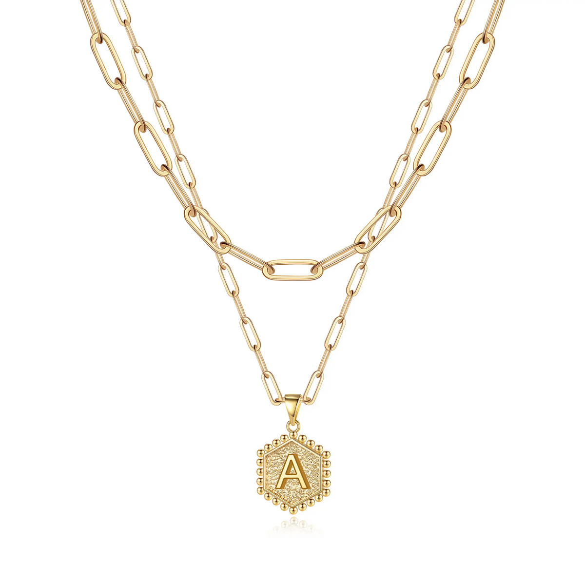 2pc 14k Hexagon Initial Necklace