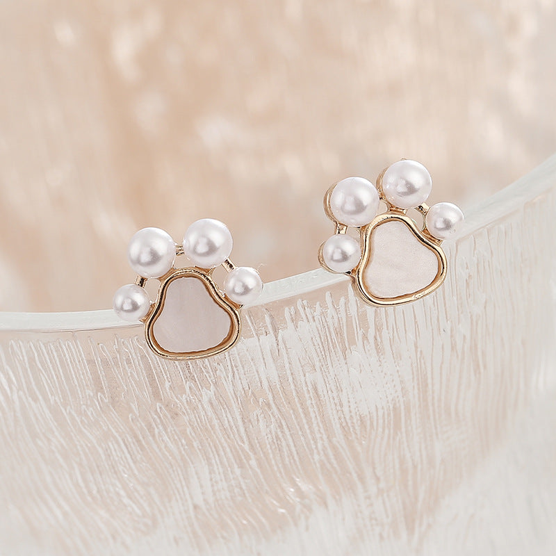 Pearl Paw Stud Earrings