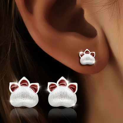 Red Paw Stud Earrings