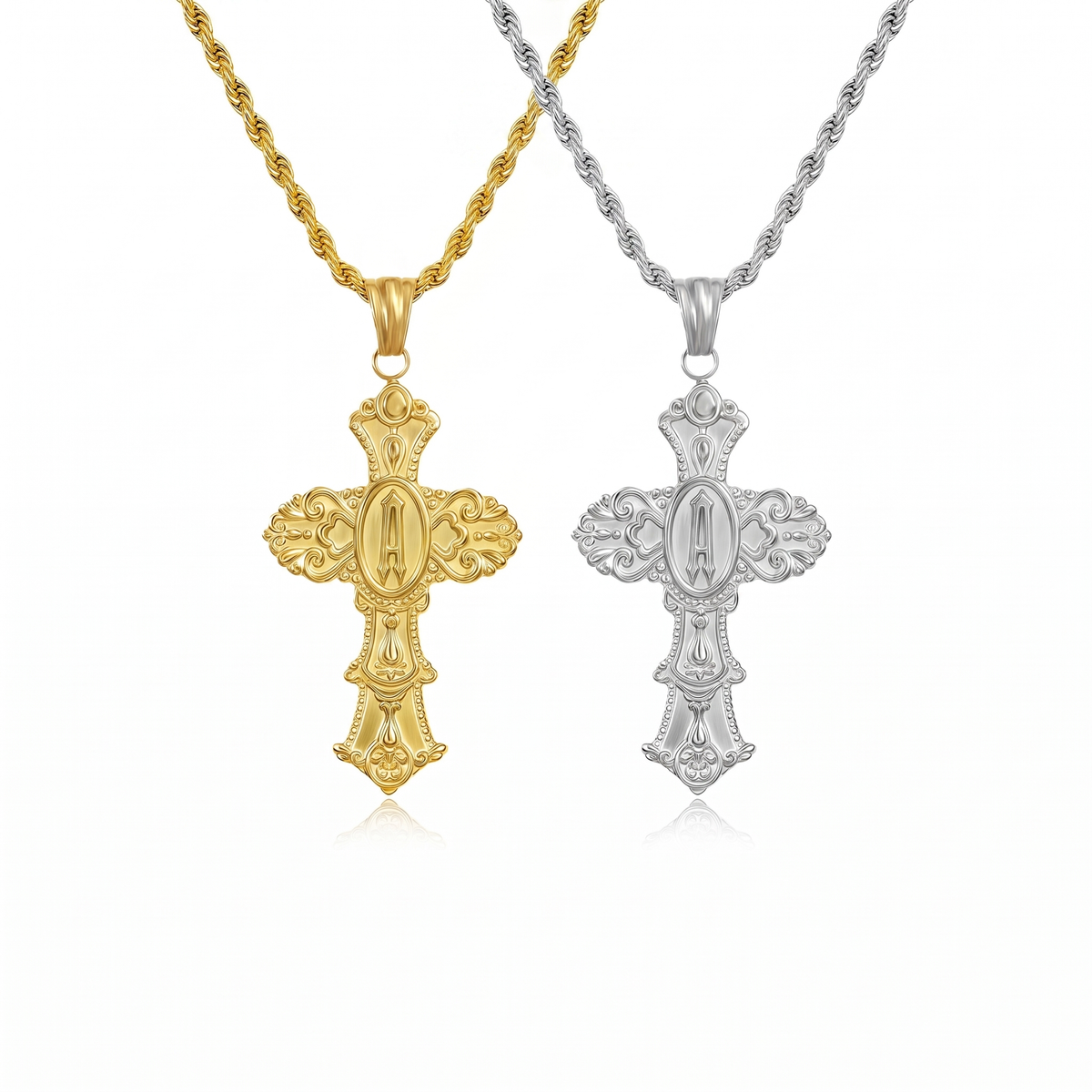 Vintage Cross Initial Necklace