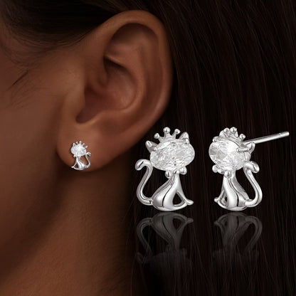 Crystal Crown Cat Stud Earrings