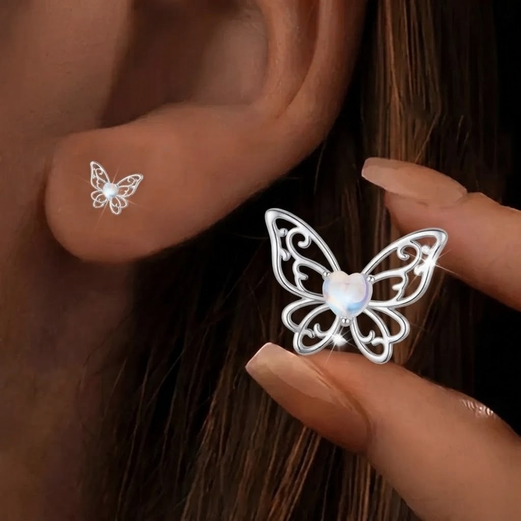 Moonstone Butterfly Stud Earrings
