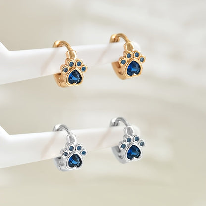 Blue Paw Print Hoop Earrings