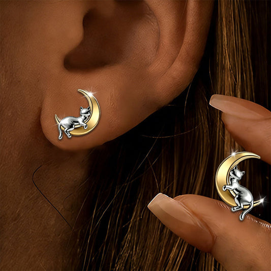 Cat Moon Stud Earrings