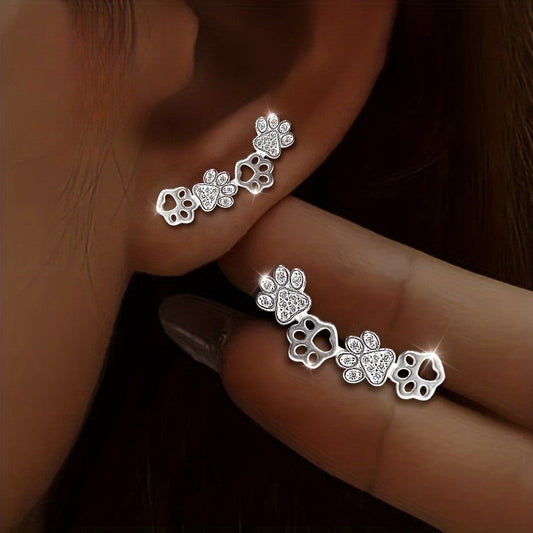 Crystal Paw Print Climber Earrings