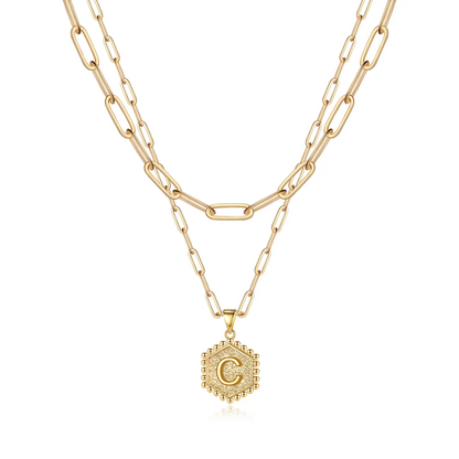 2pc 14k Hexagon Initial Necklace