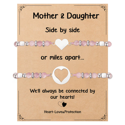 Mother Daughter Heart Bracelet Set