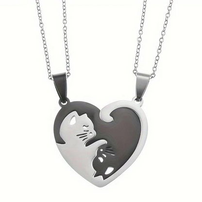 4pc Loving Cat Necklace & Ring Set