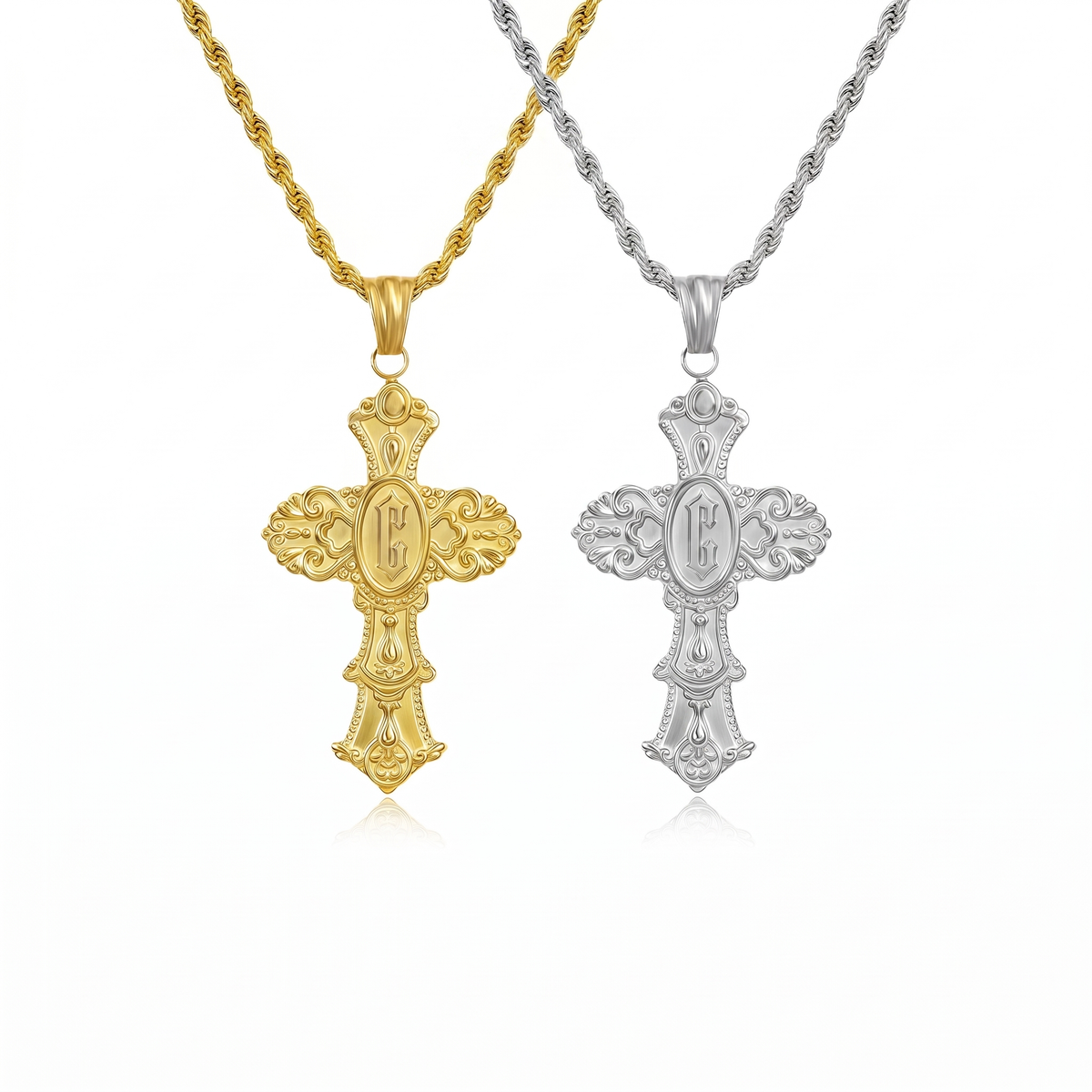 Vintage Cross Initial Necklace