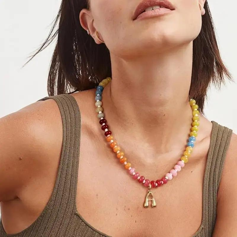 Colorful Beaded Initial Necklace